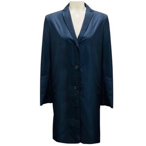 JIL SANDER NAVY BLUE BUTTON FRONT MID LENGTH TAFFETA COAT